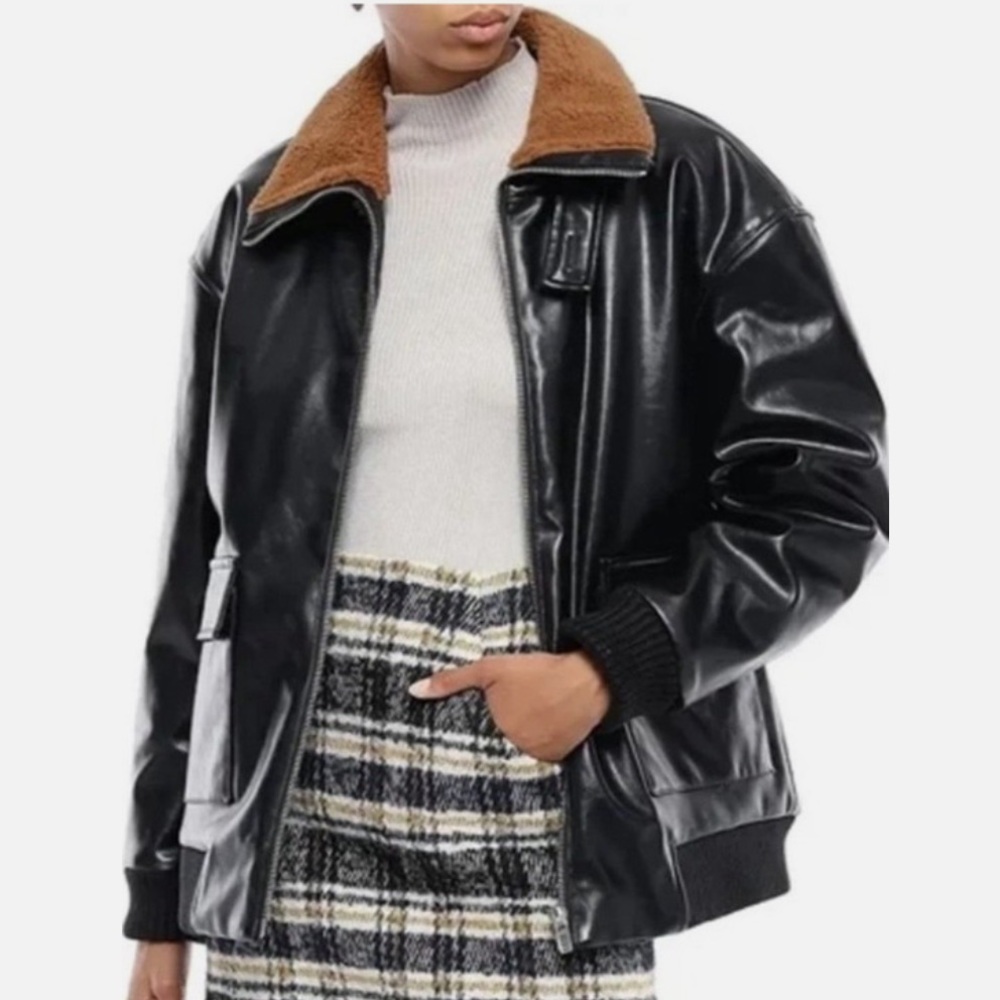 Maje Blouson Faux Fur Leather Oversized Jacket